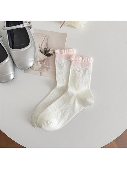 Rufia - Bow Pattern Openwork Casual Crew Socks