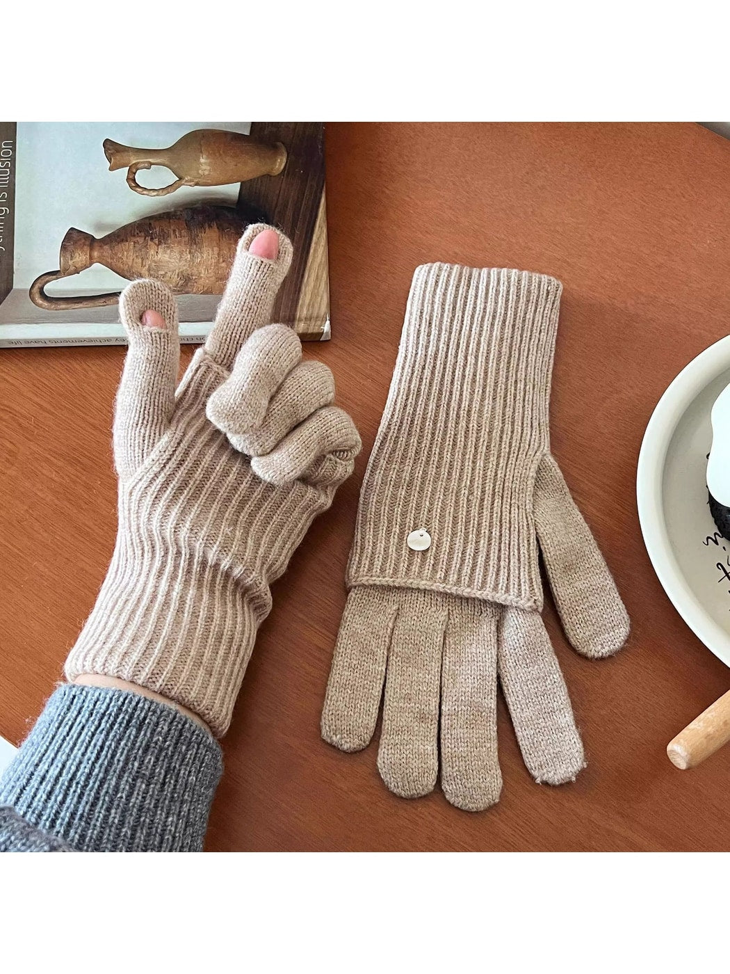 Gloving - Women's Layered Ribbed Knit Winter Gloves