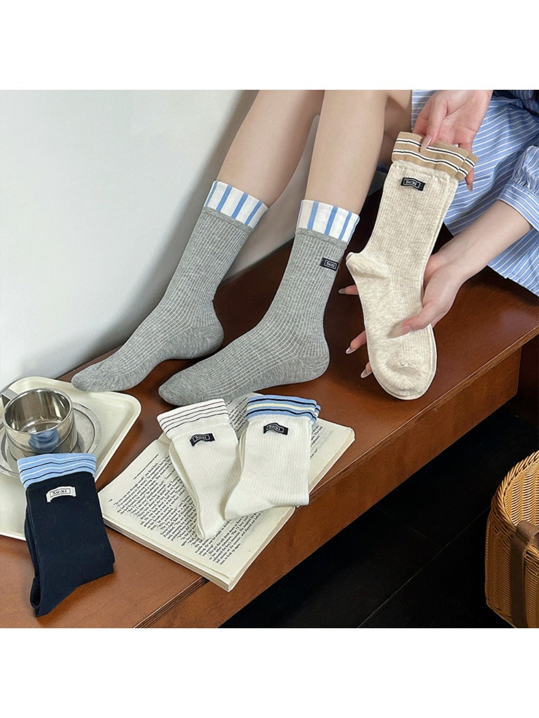 Rufia - Preppy Stripe Crew Socks - Sporty & Chic
