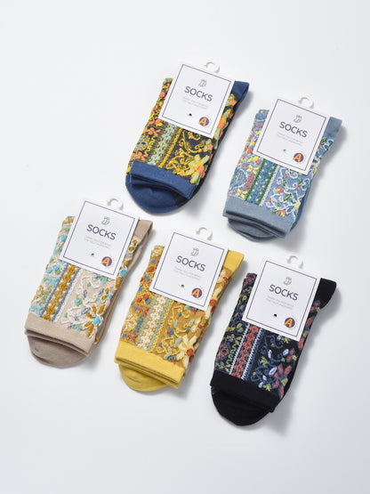 Rufia - Boho Tapestry Embroidery Crew Socks