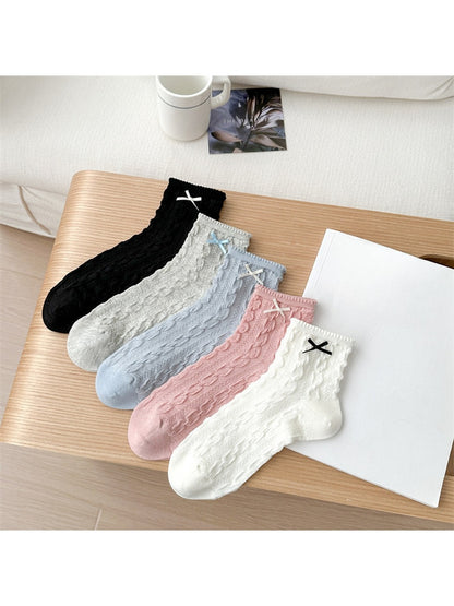 Rufia - Bow Detail Solid Color Ankle Socks