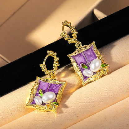 Earwish - Vintage Purple Painting Earrings – Artistic & Elegant