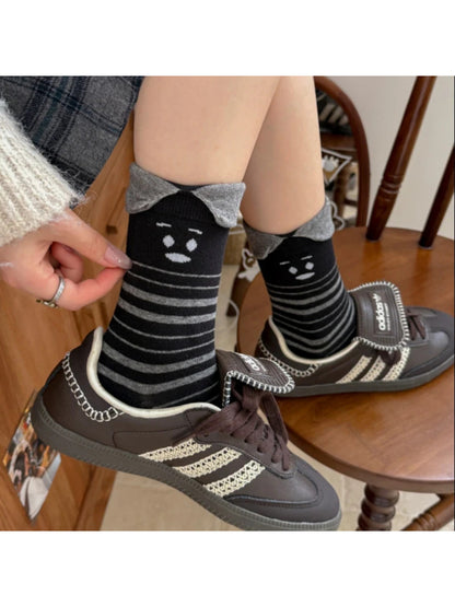 Rufia Sad Face Striped Socks with Ruffles