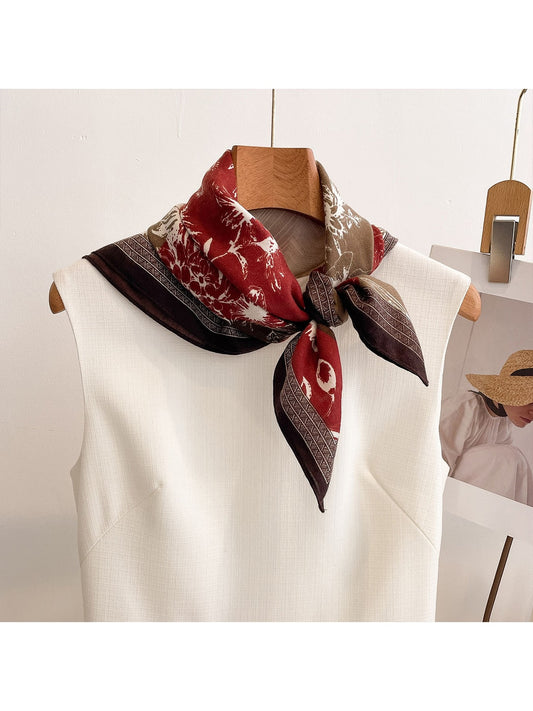 Scarvii - Elegant Plant Spliced Print Square Scarf