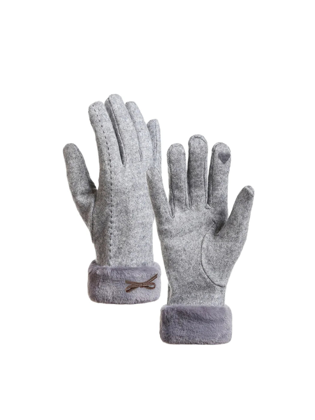 Gloving - Bow Detail Faux Fur Cuff Gloves