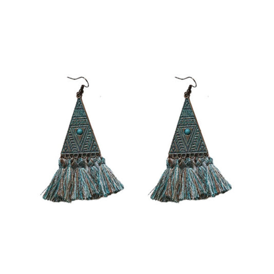 Earwish - Boho Vintage Green Triangle Earrings With Fringe