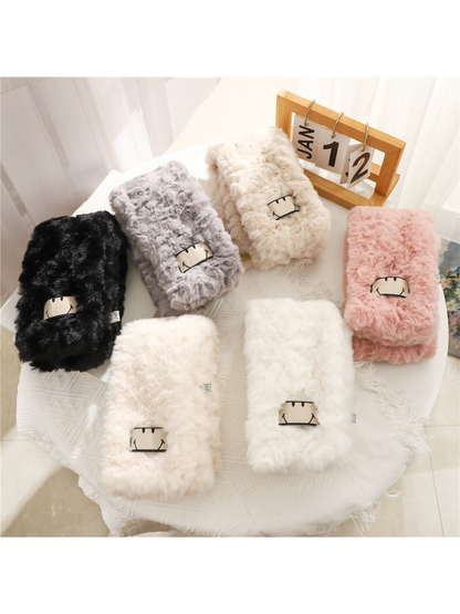 Scarvii - Smiling Face Patch Fuzzy Scarf