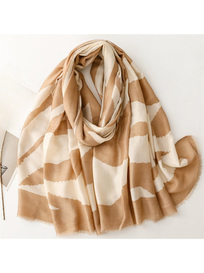 Scarvii - Modern Stripe Print Tassel Scarf