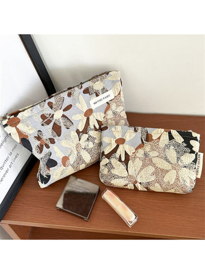 Close-up of floral pattern on Cosbai warm tone makeup bag fabric