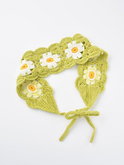 Close-up of Haila crochet flower hairband showing detailed flower design