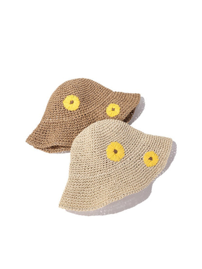 Haila sunflower straw look brim hat with wide brim and woven texture
