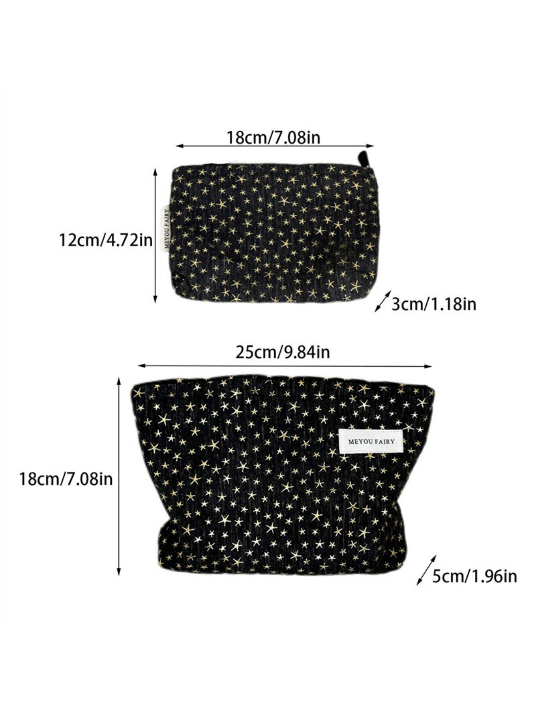 Cosbai Black Star Cosmetic Bag close-up of star pattern on black cosmetic bag