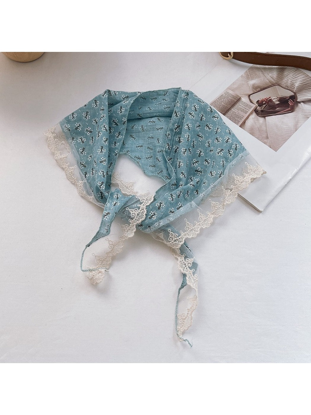 Scarvii - Floral Lace Edge Decorative Triangle Bandana Scarf