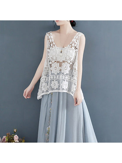 Crosa - Elegant Lace Hollow Out Sleeveless Vest