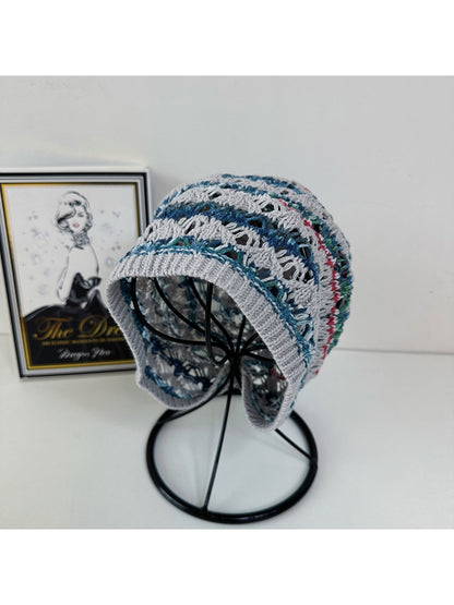 Haila - Retro Striped Cutout Knit Beanie