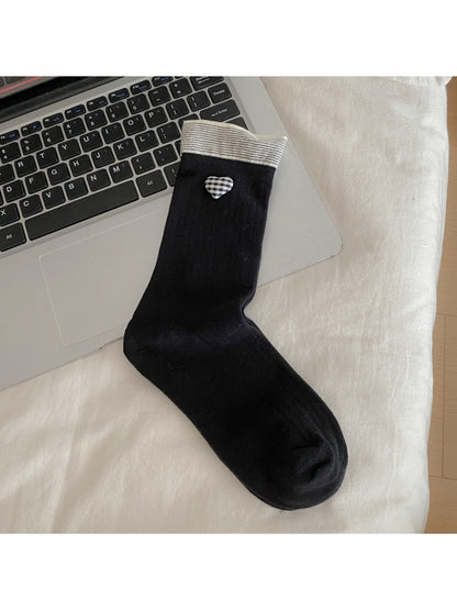 Rufia - Heart Button and Bow Accent Crew Socks