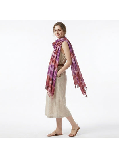 Scarvii - Abstract Mottled Tie-Dye Fringe Scarf