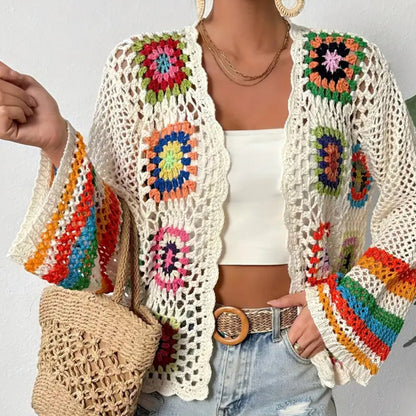 Crosa Bohemian Rainbow Crochet Cardigan with knit texture