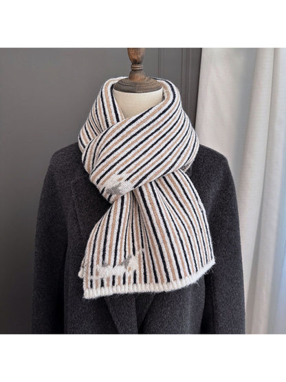 Scarvii - Striped Knit Scarf With Sheep