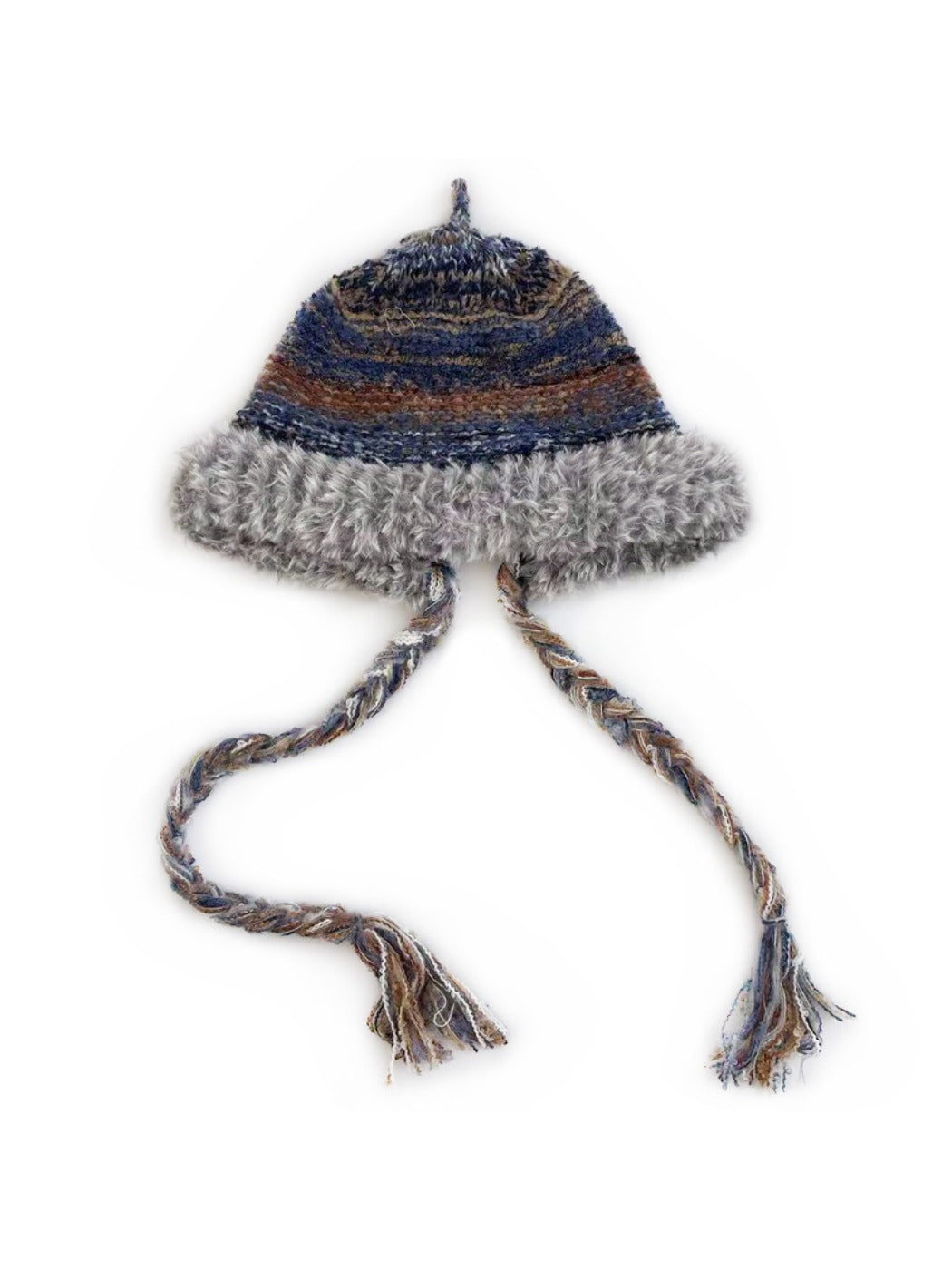 Haila - Rainbow Stripe Knitted Beanie with Earflaps for Women