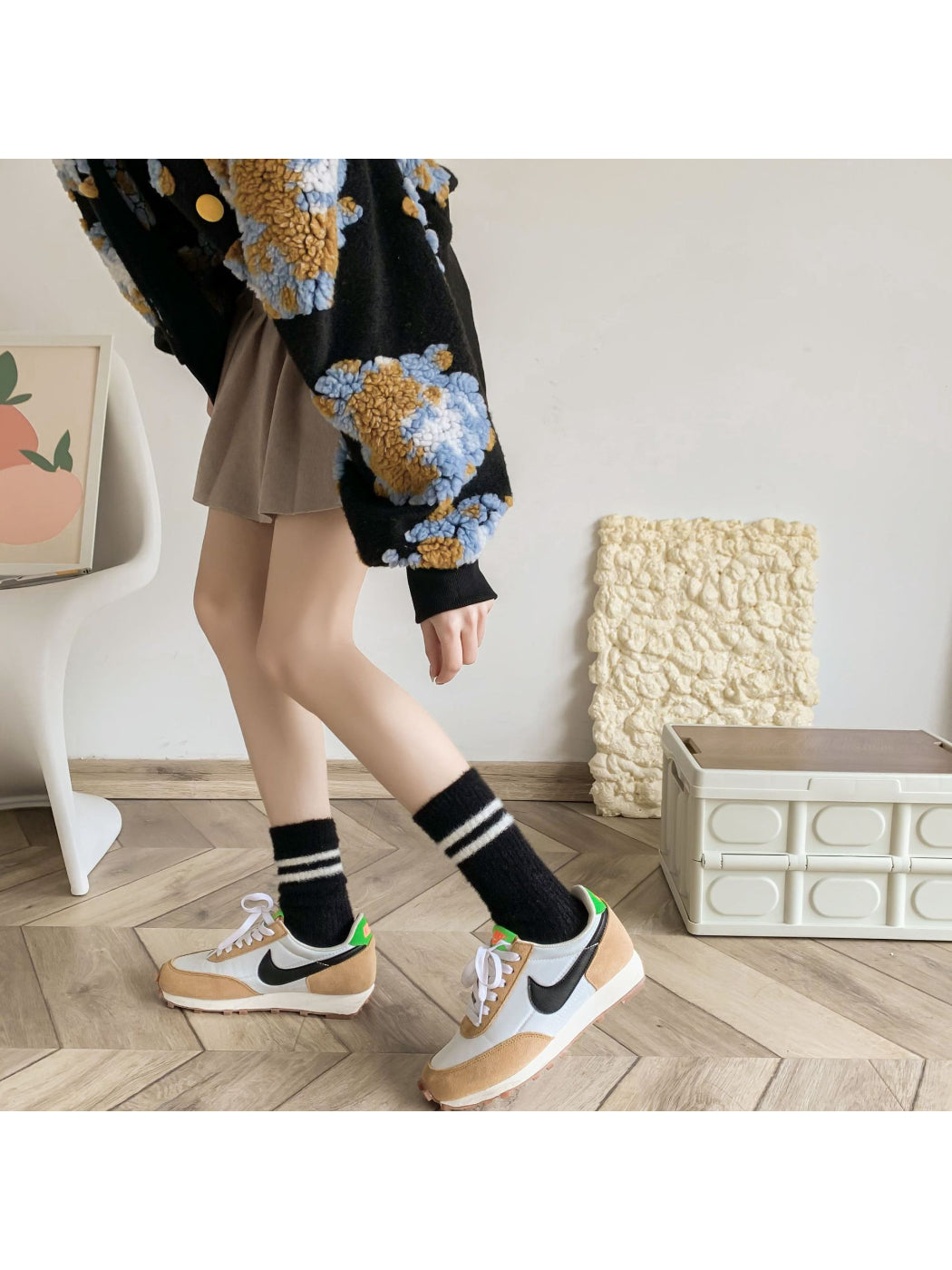 Rufia - Double Stripe Fuzzy Crew Socks