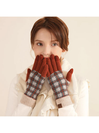 Gloving - Colorblock Plaid Knit Winter Gloves