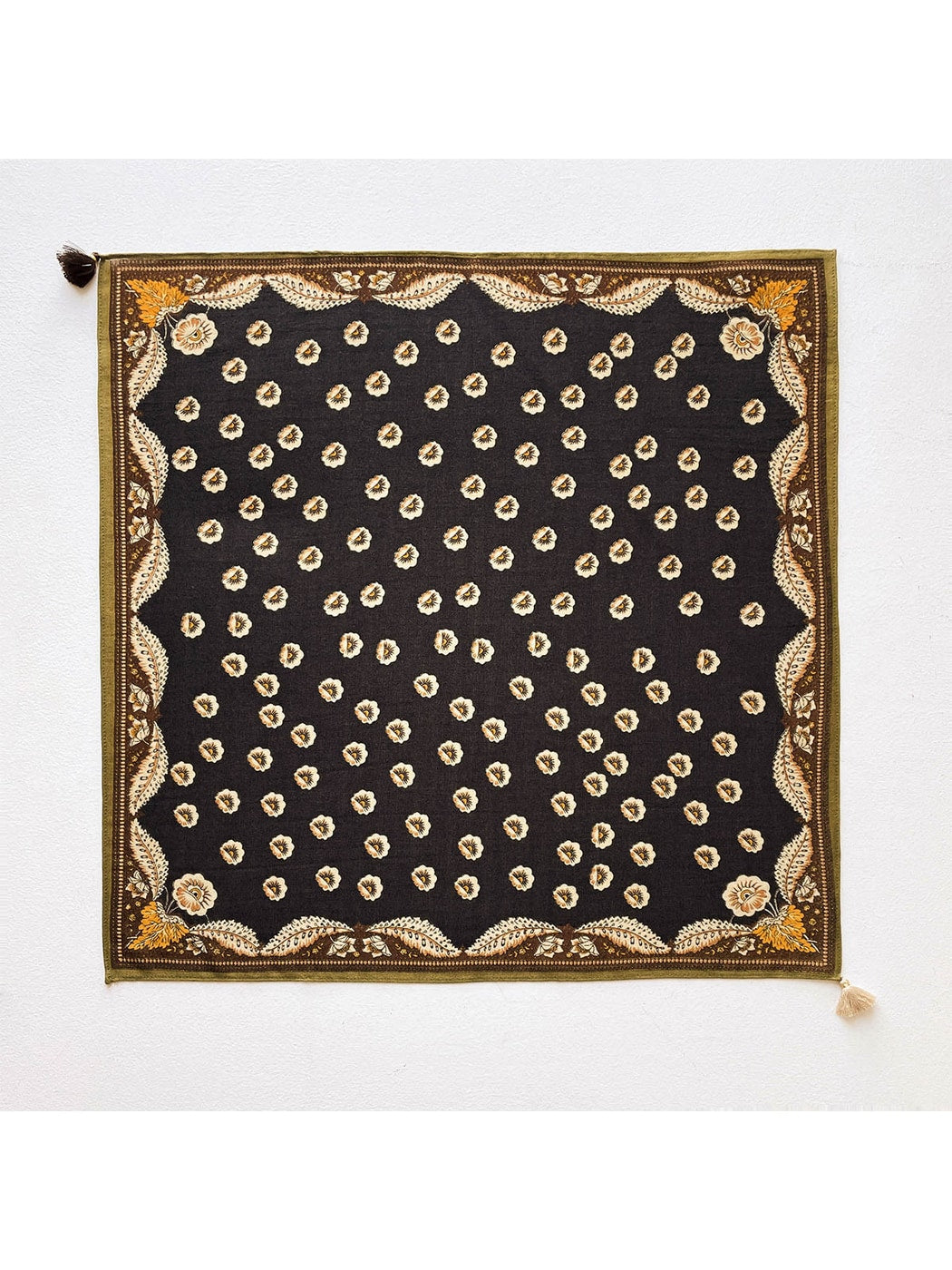 Scarvii - Brown Toned Floral Border Square Scarf