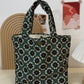 Cosbai - Vintage Canvas Tote Bag with Green Quilted Print