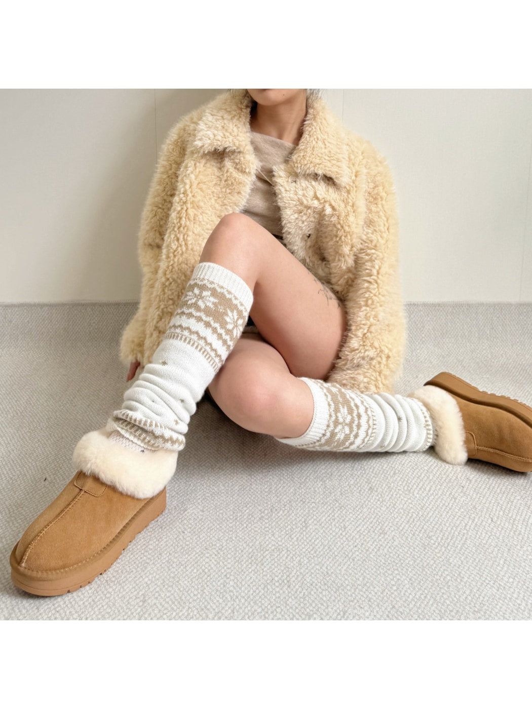 Cozyra - Fair Isle Snowflake Knit Leg Warmers