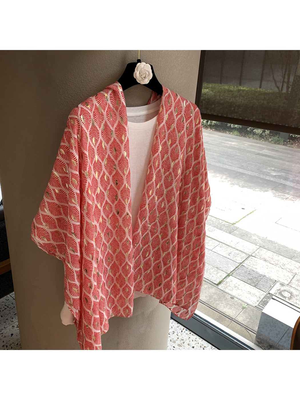 Scarvii - Leaf Print Draped Layering Fashion Wrap Scarf