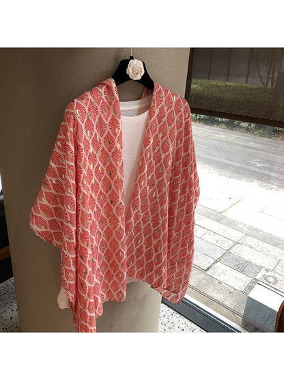 Scarvii - Leaf Print Draped Layering Fashion Wrap Scarf