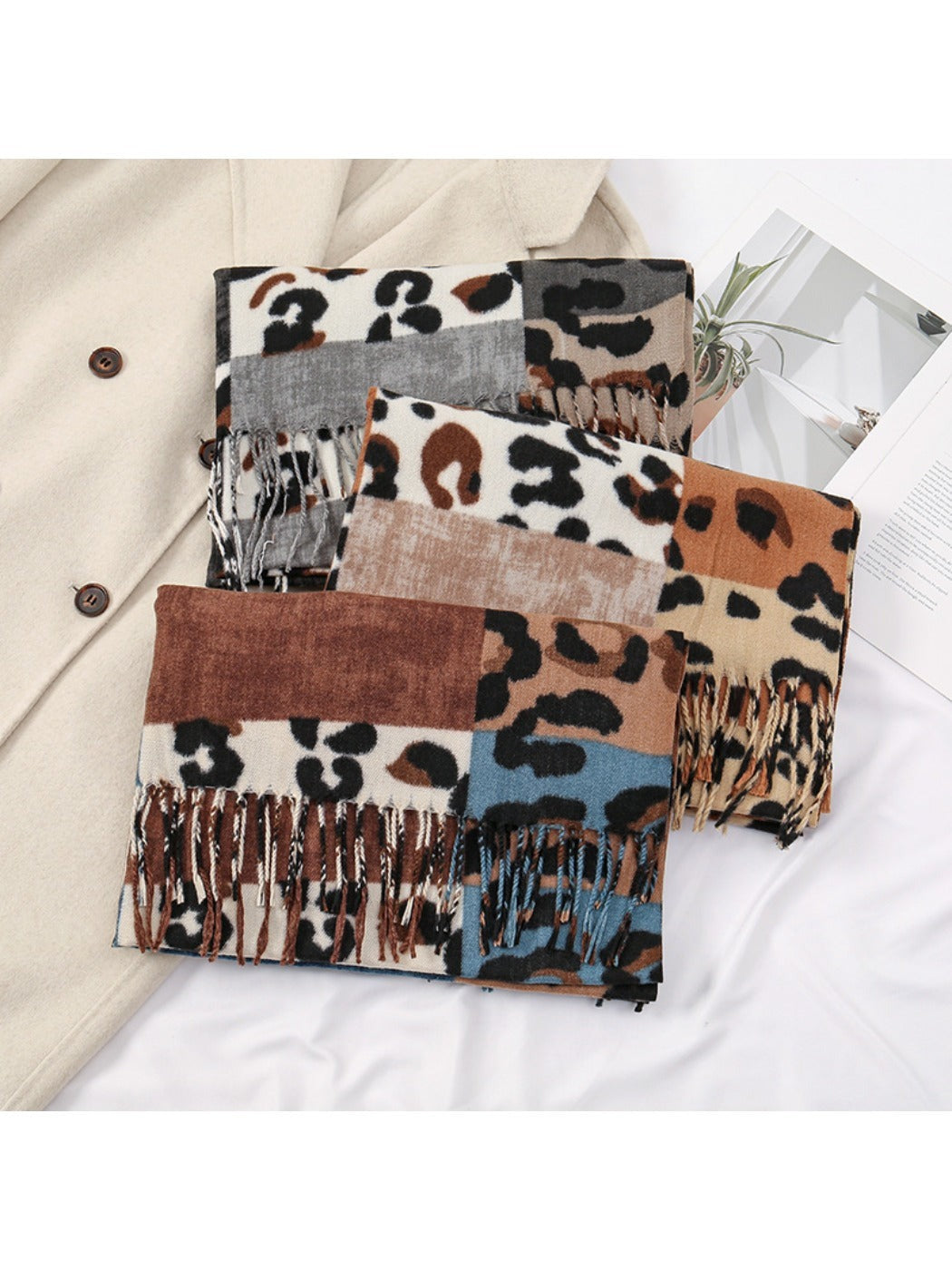 Scarvii - Leopard Patchwork Tassel Winter Scarf