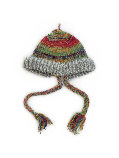 Haila - Rainbow Stripe Knitted Beanie with Earflaps for Women