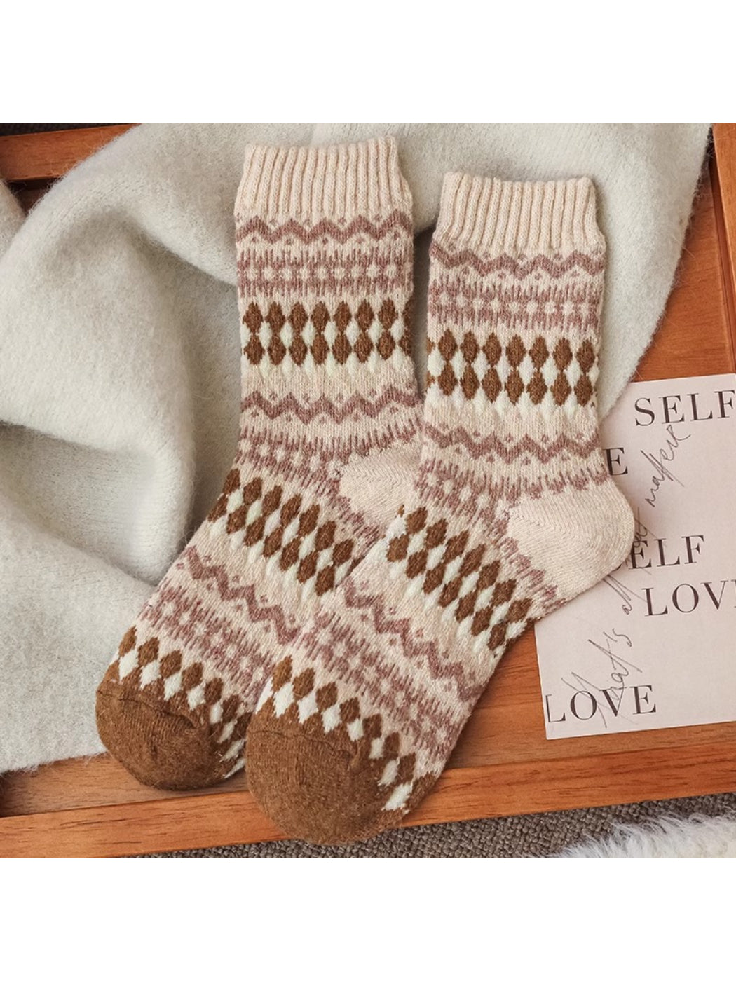 Rufia - Geometric Pattern Knit Crew Socks