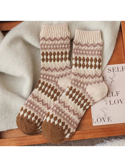 Rufia - Geometric Pattern Knit Crew Socks