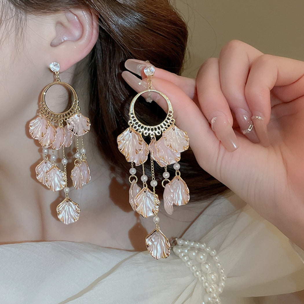 Earwish - Pink Shell Dreamcatcher Earrings - Dreamy & Chic