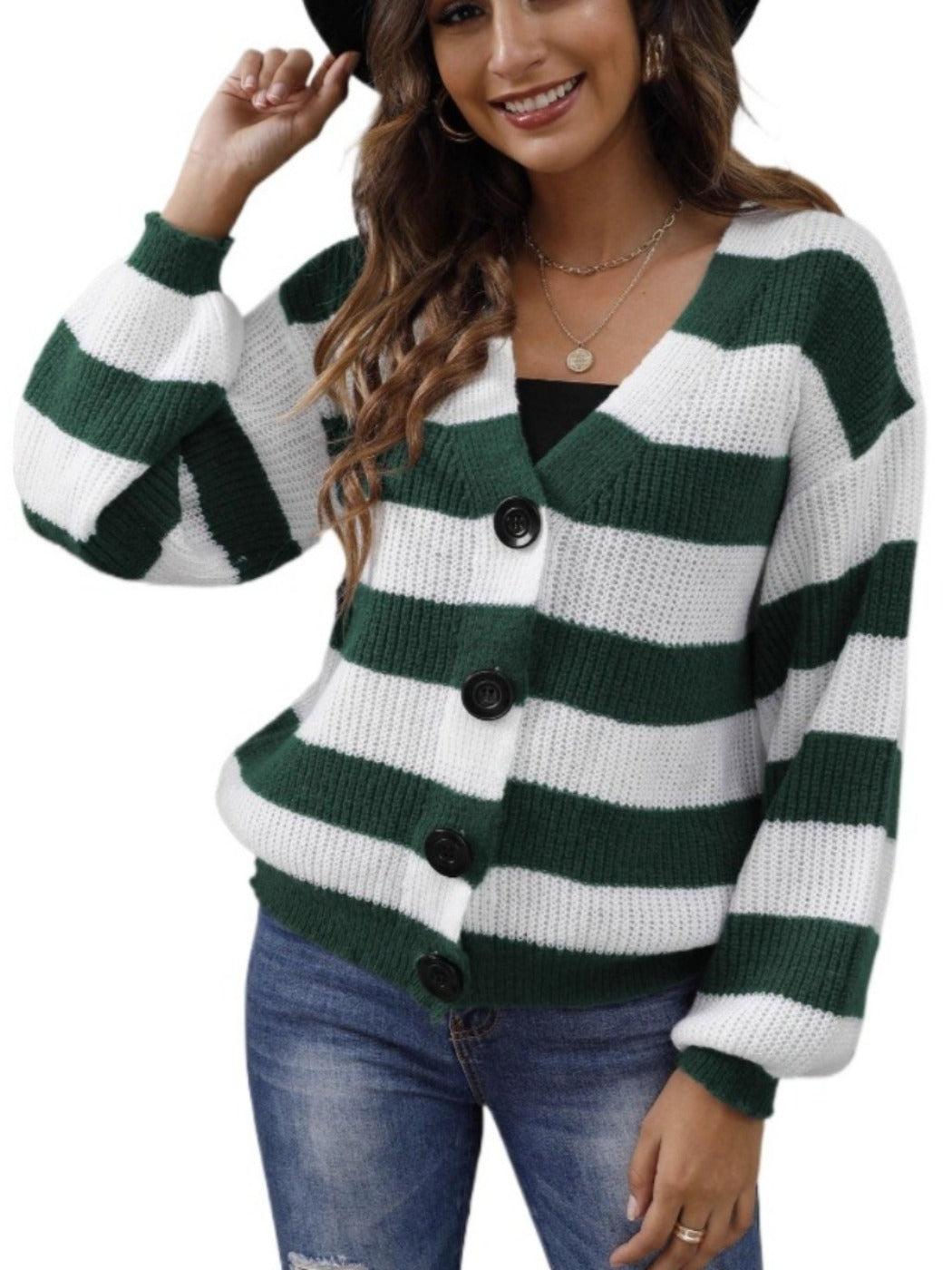 Crosa Color-blocked Striped Knitted Cardigan with Buttons showing color block detail and stripe detail