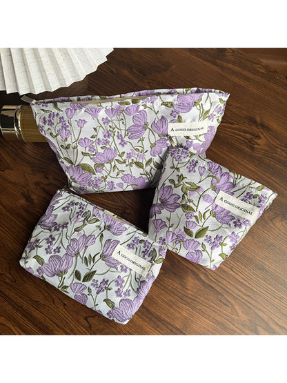 Cosbai - Purple Floral Zipper Cosmetic Organizer Bag