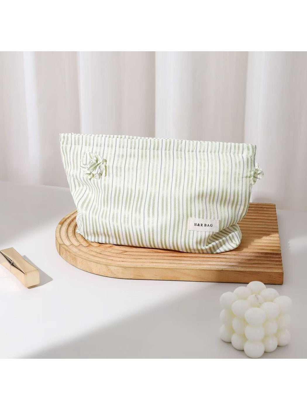 Cosbai - Floral Decorative Stripes Print Makeup Bag