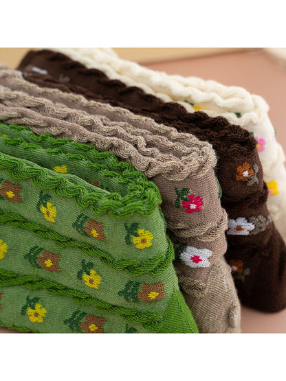 Rufia - Botanical Floral Cable Knit Crew Socks
