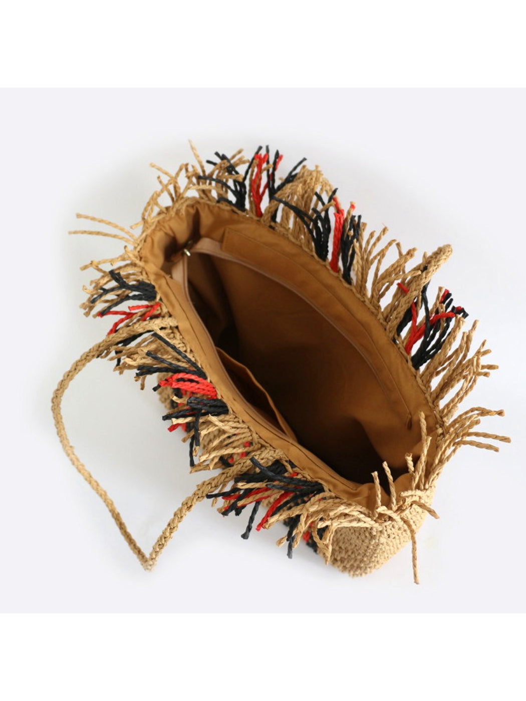 Cosbai - Fringe Stripe Straw Tote Bag - image 5
