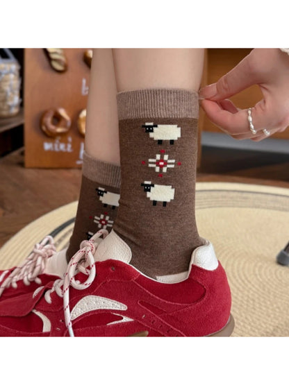 Rufia - Sheep Ribbed-Cuff Crew Socks
