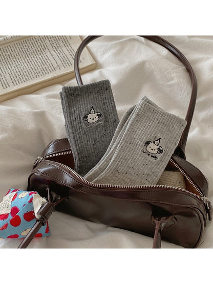 Rufia - Playful Mid Calf Dog Motif Crew Socks