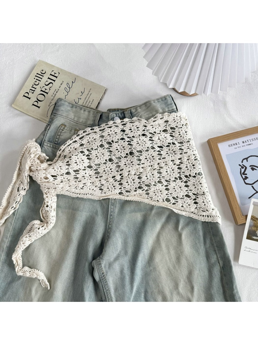 Scarvii - Openwork Floral Triangle Scarf