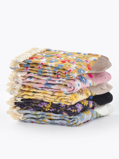 Rufia - Lace-Trim Vintage Floral Relief Socks