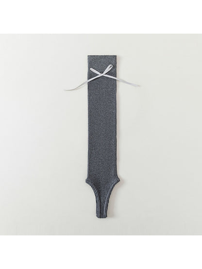 Cozyra - Ribbon-Tie Ribbed Stirrup Leg Warmers