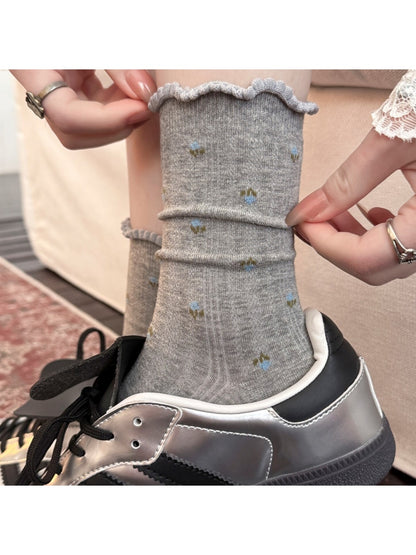 Rufia - Floral Print Ruffle Cuff Socks