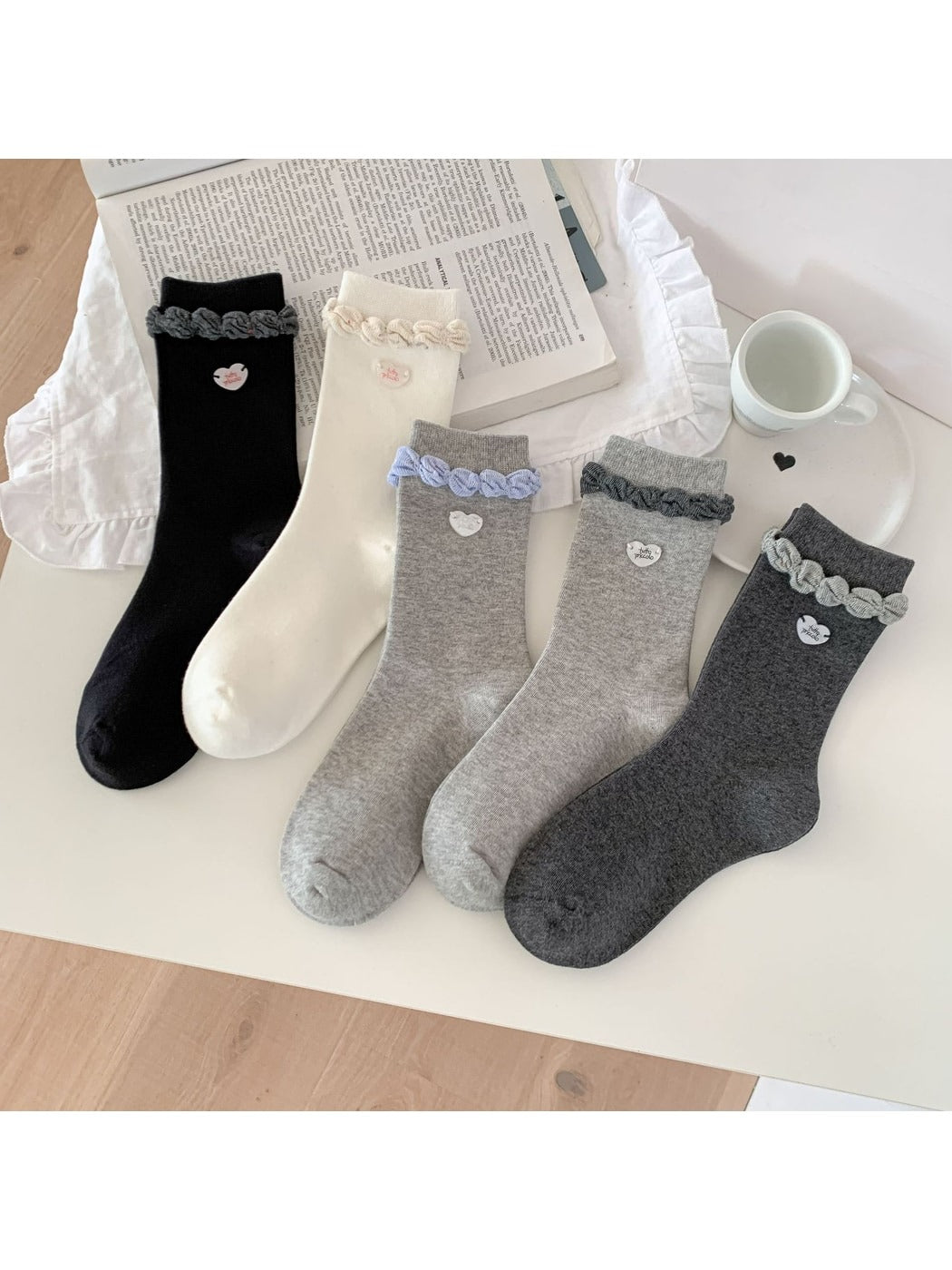 Rufia - Muted Soft Ruffle Cuff Crew Socks