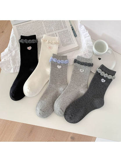 Rufia - Muted Soft Ruffle Cuff Crew Socks