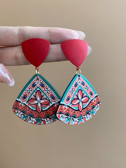 Earwish - Triangle Print Dangle Earrings with Retro Boho Style